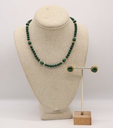 Stunning Malachite And 14k Yellow Gold Necklace With 14k  Matching Earrings