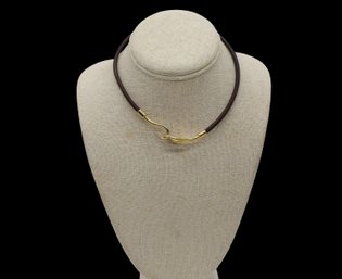 Vintage Authentic Hermes Jumbo Choker With Brown Leather And Gold Tone Hook Closure