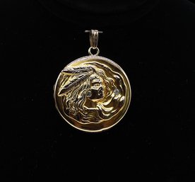 10k Yellow Gold Face With Feathers In Hair And Two Diamonds