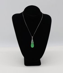 Sterling Silver With  Dyed Jade Leaf Top Teardrop Pendant