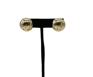 Stunning 14k Yellow Gold & Diamond Domed Button Earrings