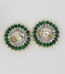 Exquisite Emerald And Diamond 14k Yellow Gold Jackets