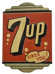 Original 1950's Vintage 7up Soda Advertising Sign With Embossed  Tin