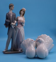 Vintage Lladro Wedding Day Figurine And Pair Of Doves -SHIPPABLE