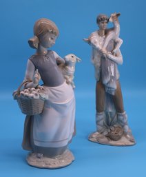 Vintage Lladro Girl With Lamp And Shepherd Boy With Goat
