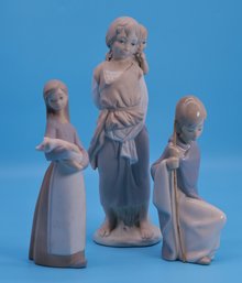 3 Vintage Lladro Figurines - Nativity Scene , Girl /piglet, Gypsy Girl /brother