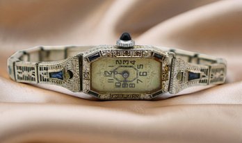 1920's 18kt And Platinum Antique Watch Face With Expansion Band  Anne Elaine White Gold Filled  -shippable