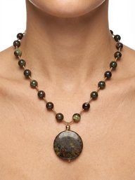 Vintage Unique Dragon Blood Jasper On A 14kt. Chain Necklace -shippable