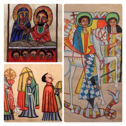 Three Ethiopian Painting On Goatskin-SHIPPABLE