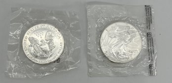 Two USA 1 Oz Fine Silver One Dollar American Eagle 1999 & 2000 Coins
