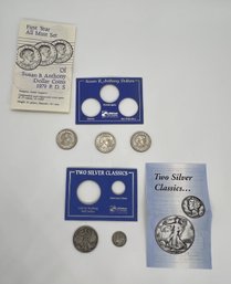 Susan B Anthony Coin Set , Silver Classic Liberty Walking Half Dollar And Mercury Dime Set