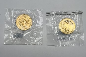 Liberty Walking Fifty Cent Gold Plated And One Gold Plated Silver Kennedy Fifty Cent Coin