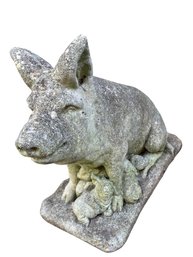 Vintage Cement Mama Pig And Piglets