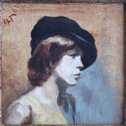 Original Oil Painting  'Gregory With A Black Hat' By Charles Apt