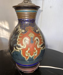 Beautiful Colored Gouda Pottery Lamp With Shade