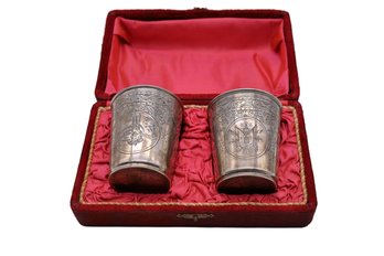 RARE PAIR Antique Turkish Ottoman Empire SiILVER Beaker  - Shipping