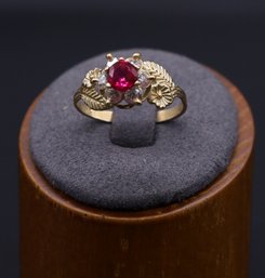 Beautiful Vintage Natural Round Ruby And Natural Diamonds In 14k Yellow GOLD