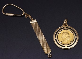 Circa 1915 Austrian GOLD 1 Ducant AGW And 18k Gold Key Chain Holder
