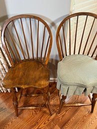 Two Wood Windsor Back Bar Stools With Or Without Cushions