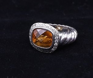 STERLING SILVER With Natural Citrine And Natural Diamond Ring