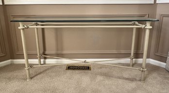 Mid-Century Modern Giacometti Style Wrought-Iron & Thick Glass Console/sofa Table