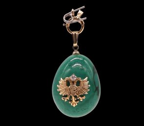 Vintage Imperial Era 14k Yellow GOLD And Natural Diamond Nephrite Egg Pendant - Shipping