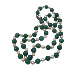 Vintage Cultured Pearl And Jade Necklace - Shipping