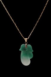 14K Jade Pendant Green Leaf Shape - Shipping
