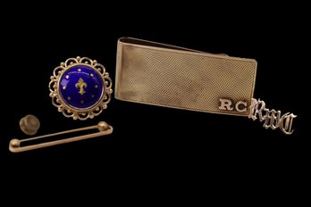 14k Yellow GOLD Cufflink, Money Clip And Tie Pin-32.6 GramsTW - Shipping