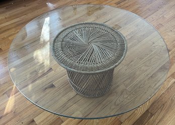 Vintage Ratan Glass Top Low Table