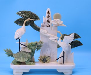 Fantastic Vintage Stone Chinese Storks With Mystical Creatures