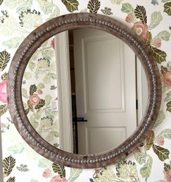 Distressed White Washed Bohemian Style Round Mirror