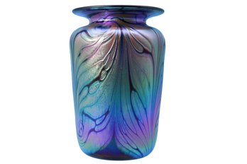 Vintage Rick Hunter Iridescent Art Glass Vase , 'Veins'