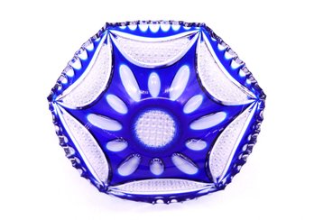 Vintage Cobalt Blue Cut To Clear Fantastic Crystal Bowl