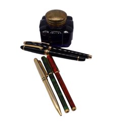 Vintage 5 Pen Collection And Inkwell- German , Colibri, Ronsen And More