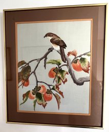 Embroidery Of A Bird On A Persimmon Branch-shippable