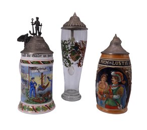 3 Vintage German Beer Steins-SHIPPABLE