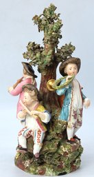 Early 19th C  Hand Painted English  Group Of Musician Figures Around A Tree- Unmarked Meissen