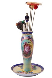 Fantastic French Limoges Vintage Pin Holder With Hat Pins