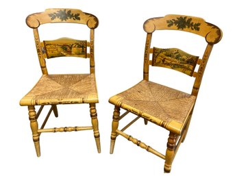 Pair Of Christmas Scene Hitchcock Chairs -