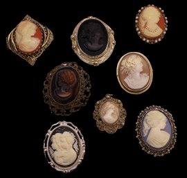 8 Vintage Costume Cameos Pins- SHIPPABLE