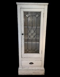 Farmhouse Antique White Cabinet With Leaded Glass Door