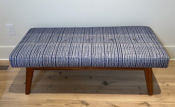 One Kings Lane Blue And White Strip Bench With Buttons