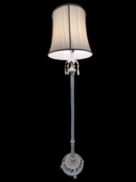 Standing Metal White Lamp With Hanging Crystals