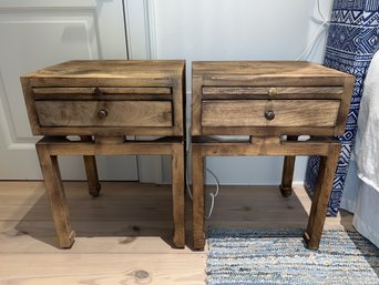 Handcrafted Pair Of Mango Wood Side Tables