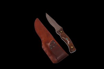 J.b Knife With Wooden Handle And Leather Sheath