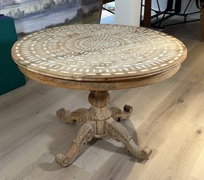 Anthropology Floriate Inlay Table With Carved Pedestal Base