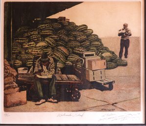 Vintage Phillip A. Sage Etching 'watermelon Shed' Signed ,dated And Numbered Etching