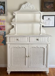Lexington Sideboard Buffet & Hutch Vintage White Distressed Wood & Wicker