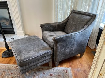 Berhardt Leather /nailhead Chair And Footstool -gray